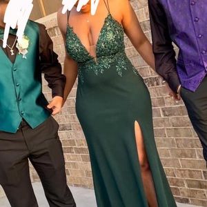 Green sequins prom dress